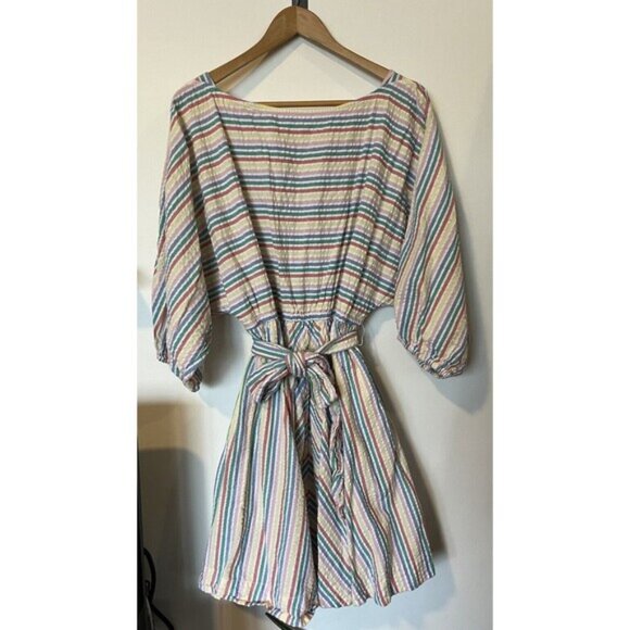J Crew Multicolored Striped Balloon Sleeve Fit And Flare Mini Dress Size… - Picture 1 of 8